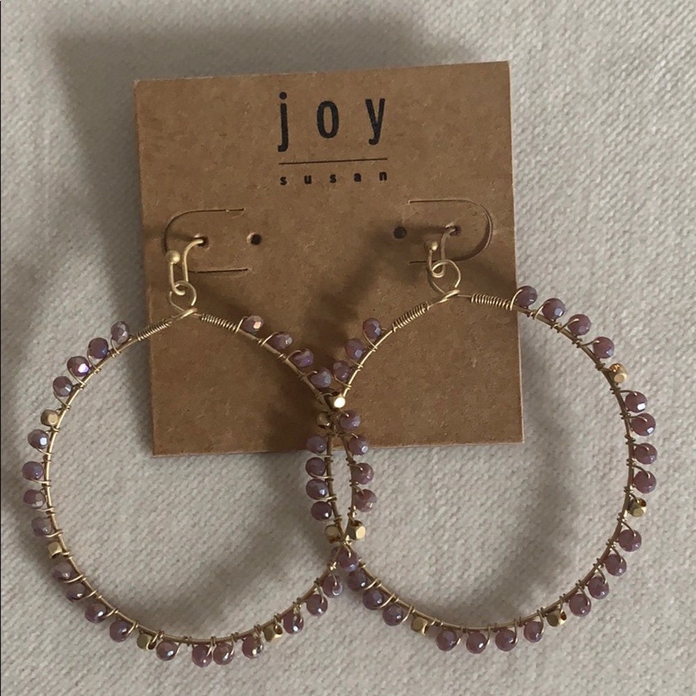 Joy Gold drop hoop with light lavender stones NWT
